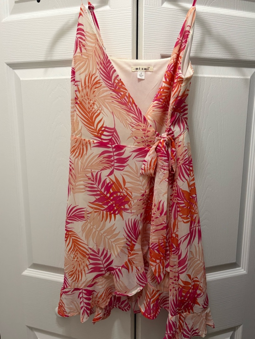 miami Pink & Orange Tropical Wrap Mini Dress